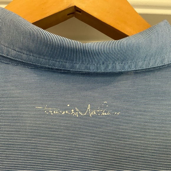 Travis Mathew Golf Polo Men’s L Blue Micro Stripe Pima Performance Short Sleeve - Picture 7 of 11